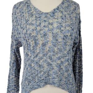 Freshman Blue Sweater NEW $44 Open Knit Long Sleeves Classic Scoop Womens Size S